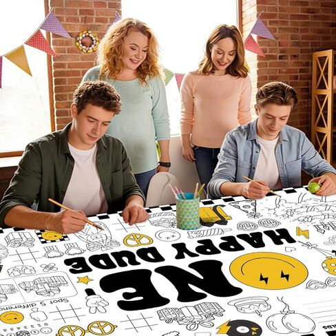 One Happy Dude First Birthday Coloring Poster 71x31 Inches Giant Activity Drawing Paper Banner Large DIY Painting Table Cover Happy Banner Jumbo Art Poster for Home School Classroom Party Decoration in Saudi Arabia