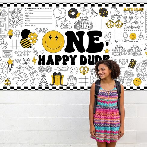One Happy Dude First Birthday Coloring Poster 71x31 Inches Giant Activity Drawing Paper Banner Large DIY Painting Table Cover Happy Banner Jumbo Art Poster for Home School Classroom Party Decoration in Saudi Arabia