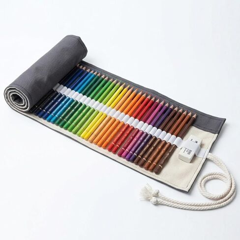 ALLPRO Pencil Wrap Pencil Rolls, Colored Pencil Roll Up Case, Artist Pencil Organizer, Canvas colored pencil holder, Paint Brushes Pouch Storage Case (Grey, 72slots) in Saudi Arabia