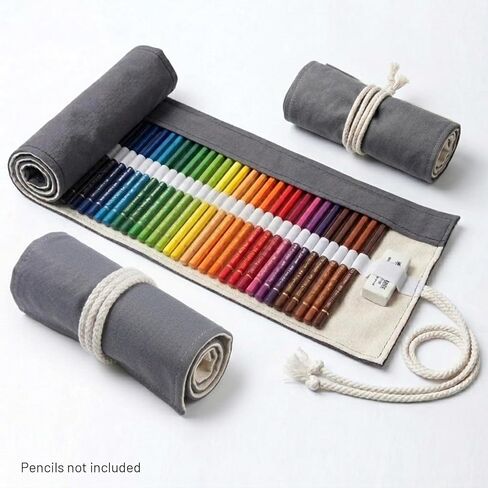 ALLPRO Pencil Wrap Pencil Rolls, Colored Pencil Roll Up Case, Artist Pencil Organizer, Canvas colored pencil holder, Paint Brushes Pouch Storage Case (Grey, 72slots) in Saudi Arabia