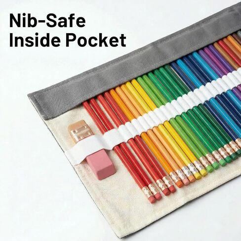 ALLPRO Pencil Wrap Pencil Rolls, Colored Pencil Roll Up Case, Artist Pencil Organizer, Canvas colored pencil holder, Paint Brushes Pouch Storage Case (Grey, 72slots) in Saudi Arabia