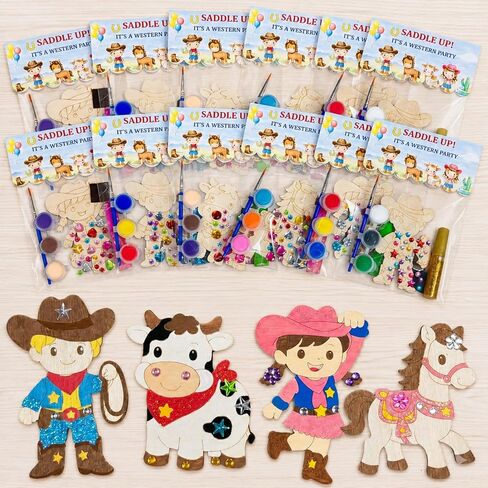 GEECOZYLIFE Western Cowboy & Cowgirl Party Favors for Kids - 12 Pack Individually Wrapped Paint Your Own Wooden Wild West Magnets - Birthday Party Supplies, Classroom Activities, Goodie Bag Stuffers in Saudi Arabia