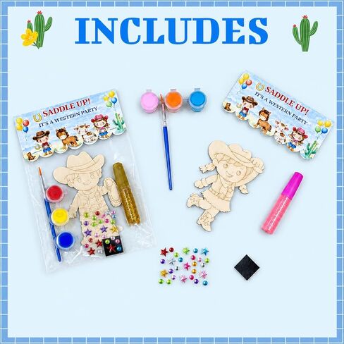 GEECOZYLIFE Western Cowboy & Cowgirl Party Favors for Kids - 12 Pack Individually Wrapped Paint Your Own Wooden Wild West Magnets - Birthday Party Supplies, Classroom Activities, Goodie Bag Stuffers in Saudi Arabia