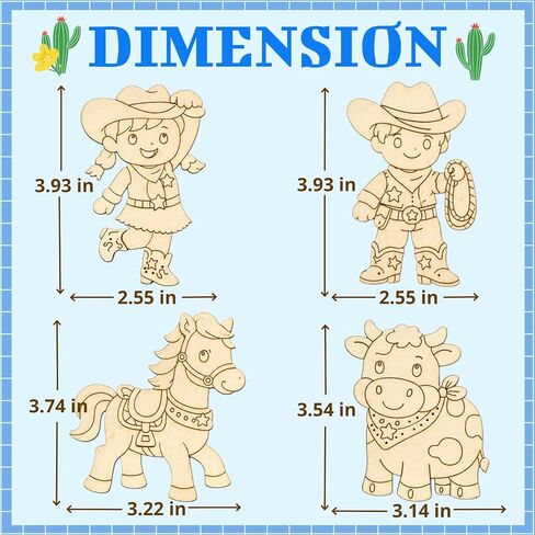 GEECOZYLIFE Western Cowboy & Cowgirl Party Favors for Kids - 12 Pack Individually Wrapped Paint Your Own Wooden Wild West Magnets - Birthday Party Supplies, Classroom Activities, Goodie Bag Stuffers in Saudi Arabia