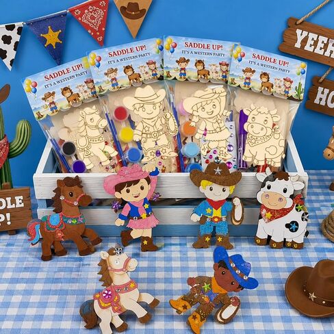 GEECOZYLIFE Western Cowboy & Cowgirl Party Favors for Kids - 12 Pack Individually Wrapped Paint Your Own Wooden Wild West Magnets - Birthday Party Supplies, Classroom Activities, Goodie Bag Stuffers in Saudi Arabia