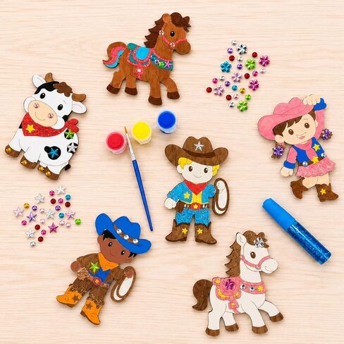 GEECOZYLIFE Western Cowboy & Cowgirl Party Favors for Kids - 12 Pack Individually Wrapped Paint Your Own Wooden Wild West Magnets - Birthday Party Supplies, Classroom Activities, Goodie Bag Stuffers in Saudi Arabia