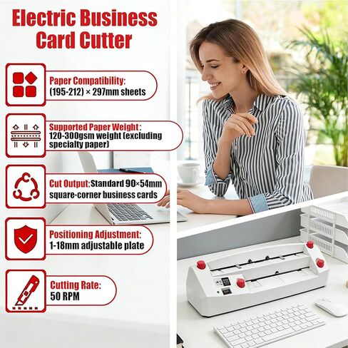 Electric Business Card Cutter, 110V Automatic Cardboard Cutting Machine for 3.5"x2.1" Cards, Card Slitter, Suitable for Office & Print Shop Use in Saudi Arabia