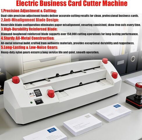 Electric Business Card Cutter, 110V Automatic Cardboard Cutting Machine for 3.5"x2.1" Cards, Card Slitter, Suitable for Office & Print Shop Use in Saudi Arabia