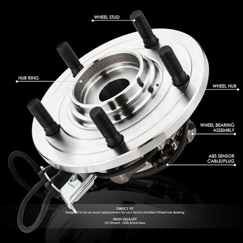 مجموعة محور تحمل العجلات الأمامية على طراز المصنع من Auto Dynasty مع كابل مستشعر ABS وقابس متوافق مع كرايسلر باسيفيكا 2004-2006، جانب السائق أو الراكب، فولاذ عاري in Kuwait