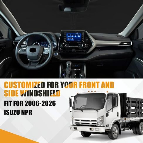 غطاء مظلة للزجاج الأمامي والنافذة الجانبية متوافق مع 2006-2026 Isuzu NPR، مانع حماية ظل الشمس قابل للطي حسب الطلب in Kuwait