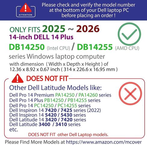 mCover Case ONLY Compatible for 2025+ 14" Dell 14 Plus DB14250 / DB14255 Clamshell Windows Notebook PC (NOT Fitting Any Other Dell Models)- Clear in Kuwait