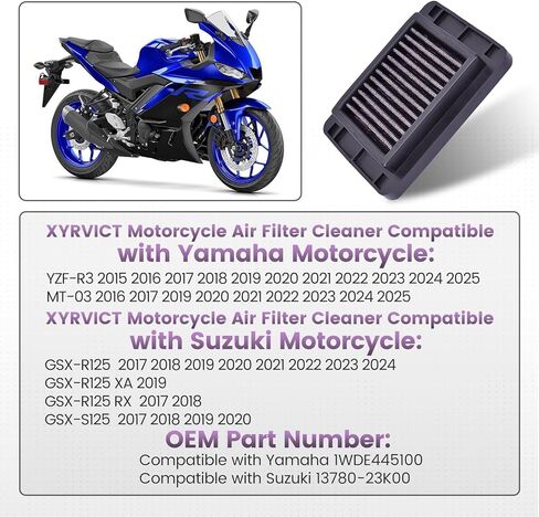 Air Filter for Yamaha YZF-R3 2015 2016 2017 2018 2019 2020 2021 2022 2023 2024 2025, for MT-03 2016 2017 2019 2020 2021 2022 2023 2024 2025, for Suzuki GSX-R125 GSX-S125, 1WD-E4451-00 13780-23K00 in Kuwait