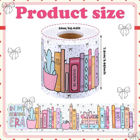Harloon 65.62ft كتب الباستيل لوحة الإعلانات الحدود Boho Cottage رف الكتب الحدود تقليم مكتبة القراءة الفصول الدراسية ديكورات لهدايا دودة الكتب المدرسة المنزل مكتب ديكور السبورة in Kuwait