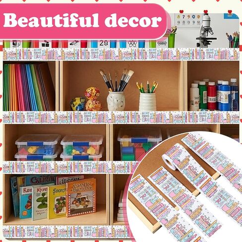 Harloon 65.62ft كتب الباستيل لوحة الإعلانات الحدود Boho Cottage رف الكتب الحدود تقليم مكتبة القراءة الفصول الدراسية ديكورات لهدايا دودة الكتب المدرسة المنزل مكتب ديكور السبورة in Kuwait