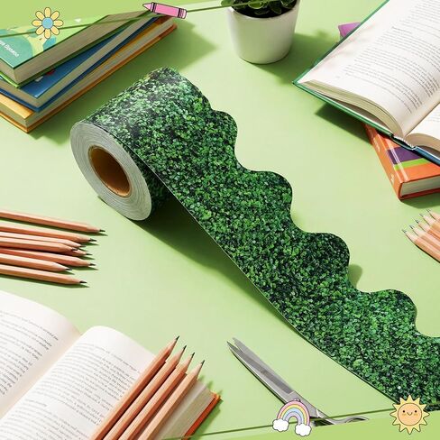 Fullhawl 66 Feet Boxwood Scalloped Bulletin Board Borders Green Boxwood Pattern Rolled Border Trim No Adhesive Backing 80mm Width Classroom Home Office Decor for Bulletin Board Chalkboard Wall in Kuwait