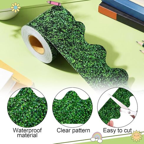 Fullhawl 66 Feet Boxwood Scalloped Bulletin Board Borders Green Boxwood Pattern Rolled Border Trim No Adhesive Backing 80mm Width Classroom Home Office Decor for Bulletin Board Chalkboard Wall in Kuwait
