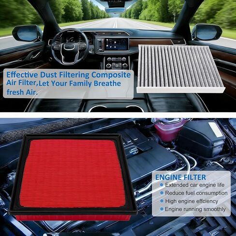 مجموعة فلاتر هواء المحرك والمقصورة تناسب 2019-2025 RAV4 (ليست هجينة)، 2018-2024 كامري (ليست هجينة)، 2020-2025 هايلاندر (ليست هجينة)، يستبدل 87139-58010 و17801-25020 in Kuwait