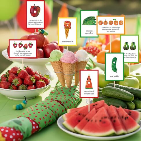 99Pcs Hungry Caterpillar Food Tags Theme Cupcake Food Tags Sets Food Labels Birthday School Party Decor Kids Snack Labels Baby Shower Supplies Toddler Kitchen Organizers Classroom Food Markers in Saudi Arabia
