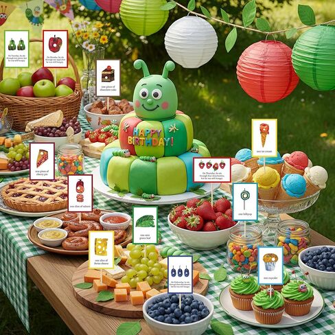 99Pcs Hungry Caterpillar Food Tags Theme Cupcake Food Tags Sets Food Labels Birthday School Party Decor Kids Snack Labels Baby Shower Supplies Toddler Kitchen Organizers Classroom Food Markers in Saudi Arabia