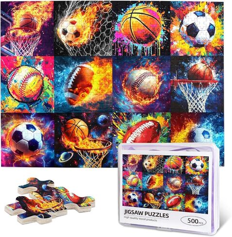Graffiti Sports Balls 500 Piece Jigsaw Puzzle Colorful Basketball Soccer Funny Ball Art Puzzles for Adults Abstract Ball Collage Artwrok DIY Puzzles for Challenging Family Games Home Decor Gifts in Saudi Arabia