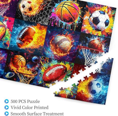 Graffiti Sports Balls 500 Piece Jigsaw Puzzle Colorful Basketball Soccer Funny Ball Art Puzzles for Adults Abstract Ball Collage Artwrok DIY Puzzles for Challenging Family Games Home Decor Gifts in Saudi Arabia