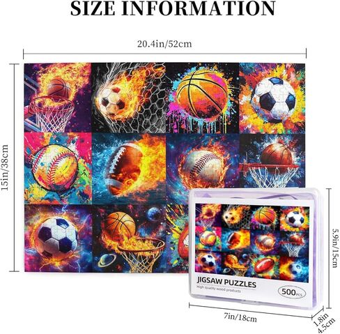 Graffiti Sports Balls 500 Piece Jigsaw Puzzle Colorful Basketball Soccer Funny Ball Art Puzzles for Adults Abstract Ball Collage Artwrok DIY Puzzles for Challenging Family Games Home Decor Gifts in Saudi Arabia