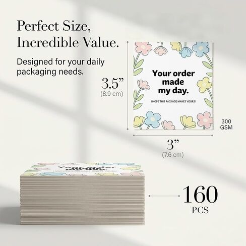 160Pcs Thank You Cards Small Business, Floral Design Packaging Supplies Your Order Made My Day for Business Owners, Shop, Online Retailers,3"x3.5" in Saudi Arabia