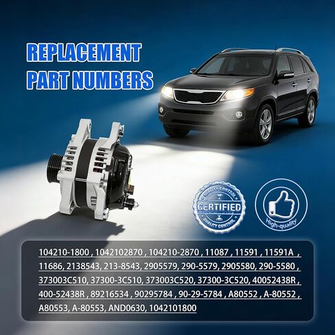 Alternator Replacement Compatible with Hyundai Azera Genesis Santa Fe XL 3.3L 3.8L, Kia Cadenza K900 Sedona Sorento 3.3L 3.5L 3.8L, OE 1042101800 1042102870 373003C510 in Saudi Arabia