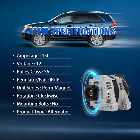 Alternator Replacement Compatible with Hyundai Azera Genesis Santa Fe XL 3.3L 3.8L, Kia Cadenza K900 Sedona Sorento 3.3L 3.5L 3.8L, OE 1042101800 1042102870 373003C510 in Saudi Arabia