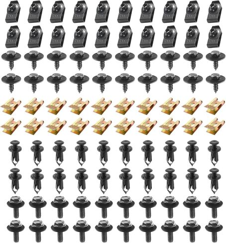100 PCS Car Screws and Bolts Kit, Undertray Screw, Auto Body Fender Screws, Car Splash Guard Fixing Clip & Universal U-Nuts Kit, Universal for Most Cars, Trucks, SUVs (Black) in Kuwait