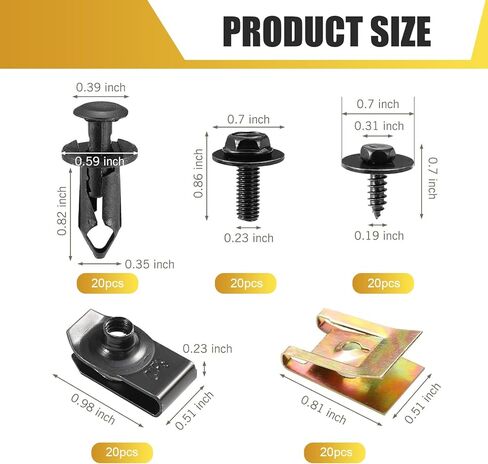 100 PCS Car Screws and Bolts Kit, Undertray Screw, Auto Body Fender Screws, Car Splash Guard Fixing Clip & Universal U-Nuts Kit, Universal for Most Cars, Trucks, SUVs (Black) in Kuwait