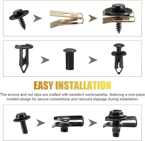 100 PCS Car Screws and Bolts Kit, Undertray Screw, Auto Body Fender Screws, Car Splash Guard Fixing Clip & Universal U-Nuts Kit, Universal for Most Cars, Trucks, SUVs (Black) in Kuwait