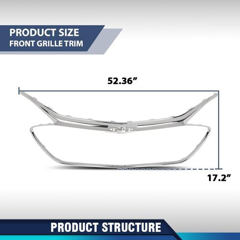 PIT66 Front Chrome Grille Trim Compatible with Chevy Malibu 2019 2020 2021 2022 84473374, GM1202106, 17091064, 84473374-PFM Chrome Grill in Kuwait