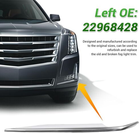 AMAKO Front Fog Light Grille Trim: Compatible with Cadillac Escalade 2015-2018, High Strength ABS Chrome Front Bumper Fog Light Cover Moulding Strip (Left: 22968428) in Saudi Arabia