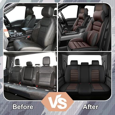 Full Set Seat Covers for GMC Sierra 2500 2018, Premium Leather Waterproof Stain-Resistant with Storage Pockets, 5 Pieces Seat Protectors with Pillows (Black&Brown) in Saudi Arabia