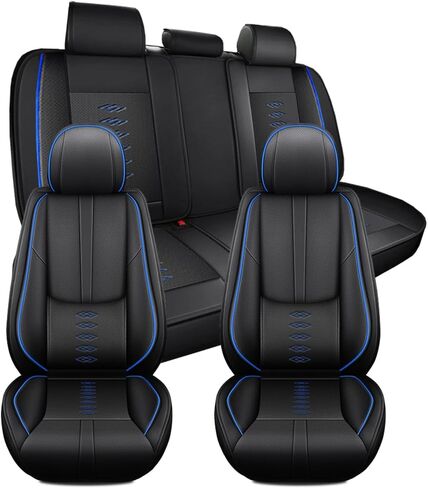 Car Seat Covers for Chevy Blazer EV 2024-2025,Waterproof Leather Seat Covers 5-Seats Standard,Interior Accessories with Airbag,Automobile Seat Cover Sets for Blazer EV(Black+Blue) in Saudi Arabia