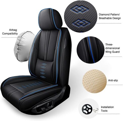 Car Seat Covers for Chevy Blazer EV 2024-2025,Waterproof Leather Seat Covers 5-Seats Standard,Interior Accessories with Airbag,Automobile Seat Cover Sets for Blazer EV(Black+Blue) in Saudi Arabia