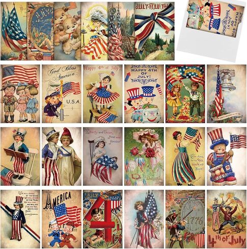 Glenmal 24 Sets Retro 4th of July Postcards Patriotic Cards with Envelopes 4 x 6 Inches 250th Anniversary Independence Day Greeting Cards for Party Favors Adult Gift in Kuwait