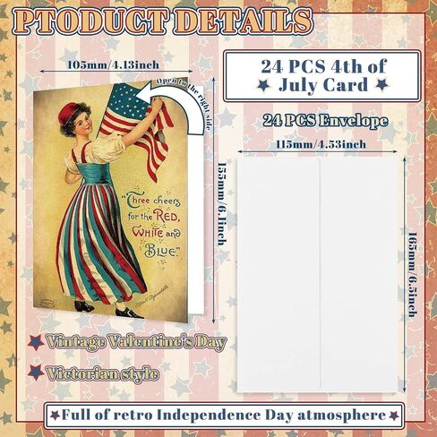 Glenmal 24 Sets Retro 4th of July Postcards Patriotic Cards with Envelopes 4 x 6 Inches 250th Anniversary Independence Day Greeting Cards for Party Favors Adult Gift in Kuwait