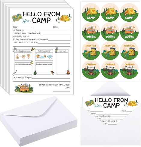 12Set Sleepaway Camp Flat Cards Camp Stationary for Girls Boys Summer Camping Note Cards 5x7In with Envelopes Stickers Stationery Fill in The Blank Postcards for Kids Campers Travel Papers Card Letter in Saudi Arabia