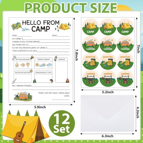 12Set Sleepaway Camp Flat Cards Camp Stationary for Girls Boys Summer Camping Note Cards 5x7In with Envelopes Stickers Stationery Fill in The Blank Postcards for Kids Campers Travel Papers Card Letter in Saudi Arabia