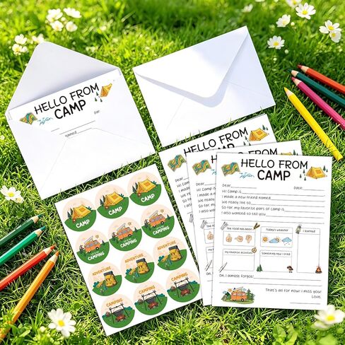 12Set Sleepaway Camp Flat Cards Camp Stationary for Girls Boys Summer Camping Note Cards 5x7In with Envelopes Stickers Stationery Fill in The Blank Postcards for Kids Campers Travel Papers Card Letter in Saudi Arabia