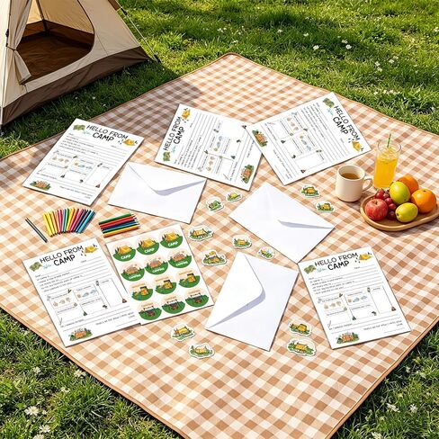 12Set Sleepaway Camp Flat Cards Camp Stationary for Girls Boys Summer Camping Note Cards 5x7In with Envelopes Stickers Stationery Fill in The Blank Postcards for Kids Campers Travel Papers Card Letter in Saudi Arabia