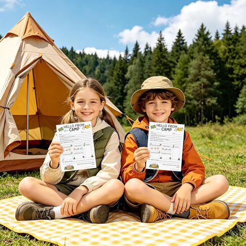 12Set Sleepaway Camp Flat Cards Camp Stationary for Girls Boys Summer Camping Note Cards 5x7In with Envelopes Stickers Stationery Fill in The Blank Postcards for Kids Campers Travel Papers Card Letter in Saudi Arabia