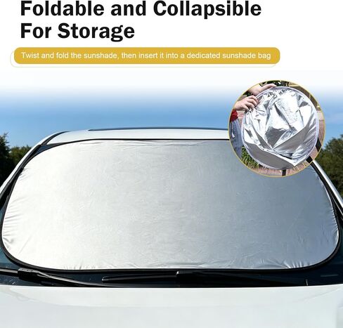 Windshield Sun Shade, 55 x 31.5In Front Window Sunshade, Foldable Sun Protection Windshield Cover, Universal Car Protection Accessories (Silver) in Saudi Arabia