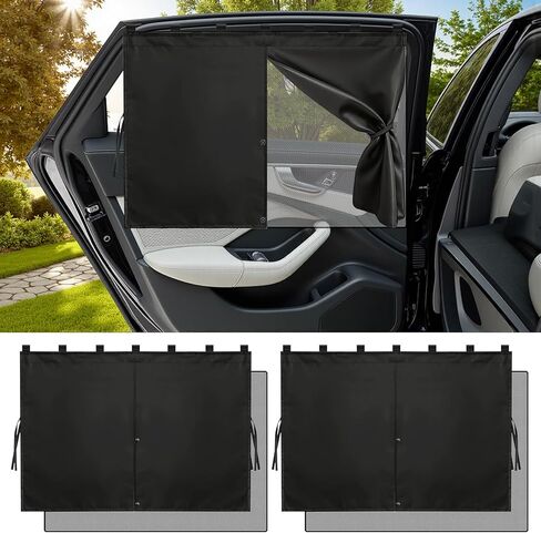 Car Window Shades, 2 Pack Magnetic Car Sun Shades with 7 Strong Magnets, Double Layer Car Rear/Side Window Sunshade -2-in-1 Full Covers/Half Shade Back Auto Window Privacy Curtains for Baby Protection in Saudi Arabia