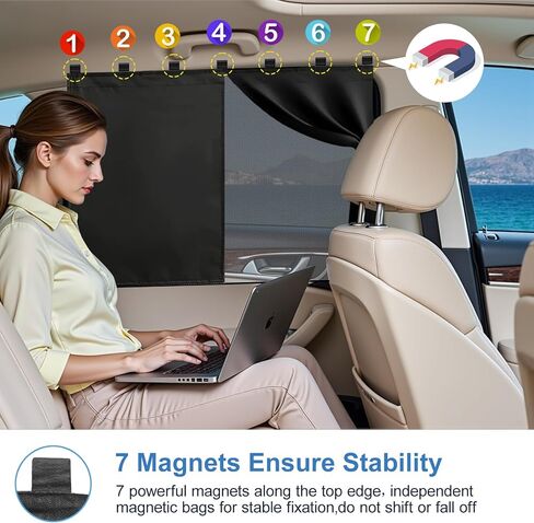 Car Window Shades, 2 Pack Magnetic Car Sun Shades with 7 Strong Magnets, Double Layer Car Rear/Side Window Sunshade -2-in-1 Full Covers/Half Shade Back Auto Window Privacy Curtains for Baby Protection in Saudi Arabia