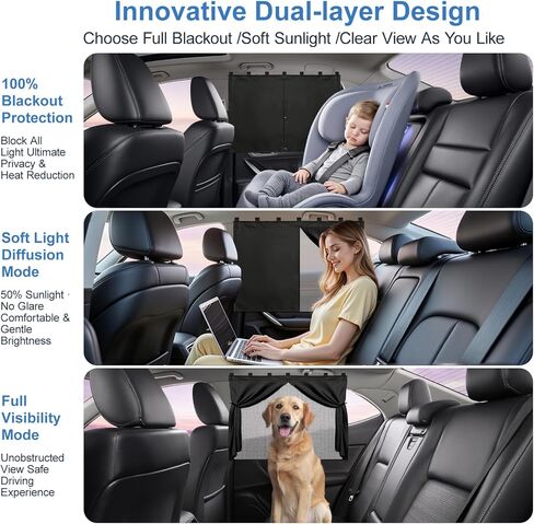 Car Window Shades, 2 Pack Magnetic Car Sun Shades with 7 Strong Magnets, Double Layer Car Rear/Side Window Sunshade -2-in-1 Full Covers/Half Shade Back Auto Window Privacy Curtains for Baby Protection in Saudi Arabia