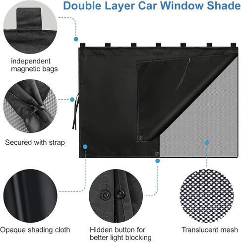 Car Window Shades, 2 Pack Magnetic Car Sun Shades with 7 Strong Magnets, Double Layer Car Rear/Side Window Sunshade -2-in-1 Full Covers/Half Shade Back Auto Window Privacy Curtains for Baby Protection in Saudi Arabia