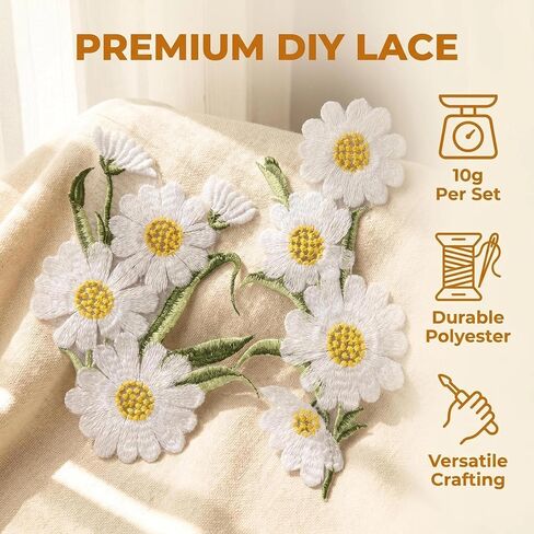 Pair of lace Chrysanthemum mesh Bottom Cloth Daisy Flower Embroidered on Patch Iron for Clothes Cap Fabric Applique Gifts in Kuwait